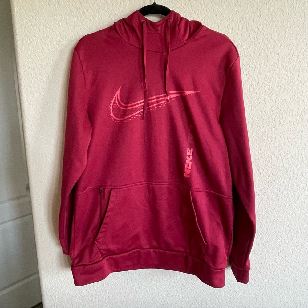 Nike Men's Burgundy Hoodie‎ Sweatshirt with zipper pocket
